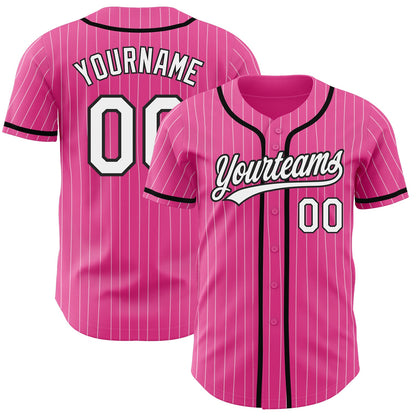 Custom Pink White Pinstripe White-Black Authentic Baseball Jersey - Sky-Custom