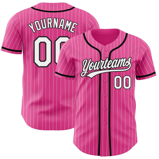 Custom Pink White Pinstripe White-Black Authentic Baseball Jersey - Sky-Custom