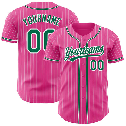 Custom Pink White Pinstripe Kelly Green Authentic Baseball Jersey - Sky-Custom