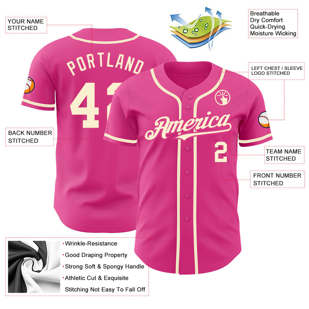 Custom Pink Cream Authentic Baseball Jersey - Sky-Custom