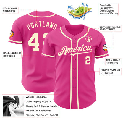 Custom Pink Cream Authentic Baseball Jersey - Sky-Custom