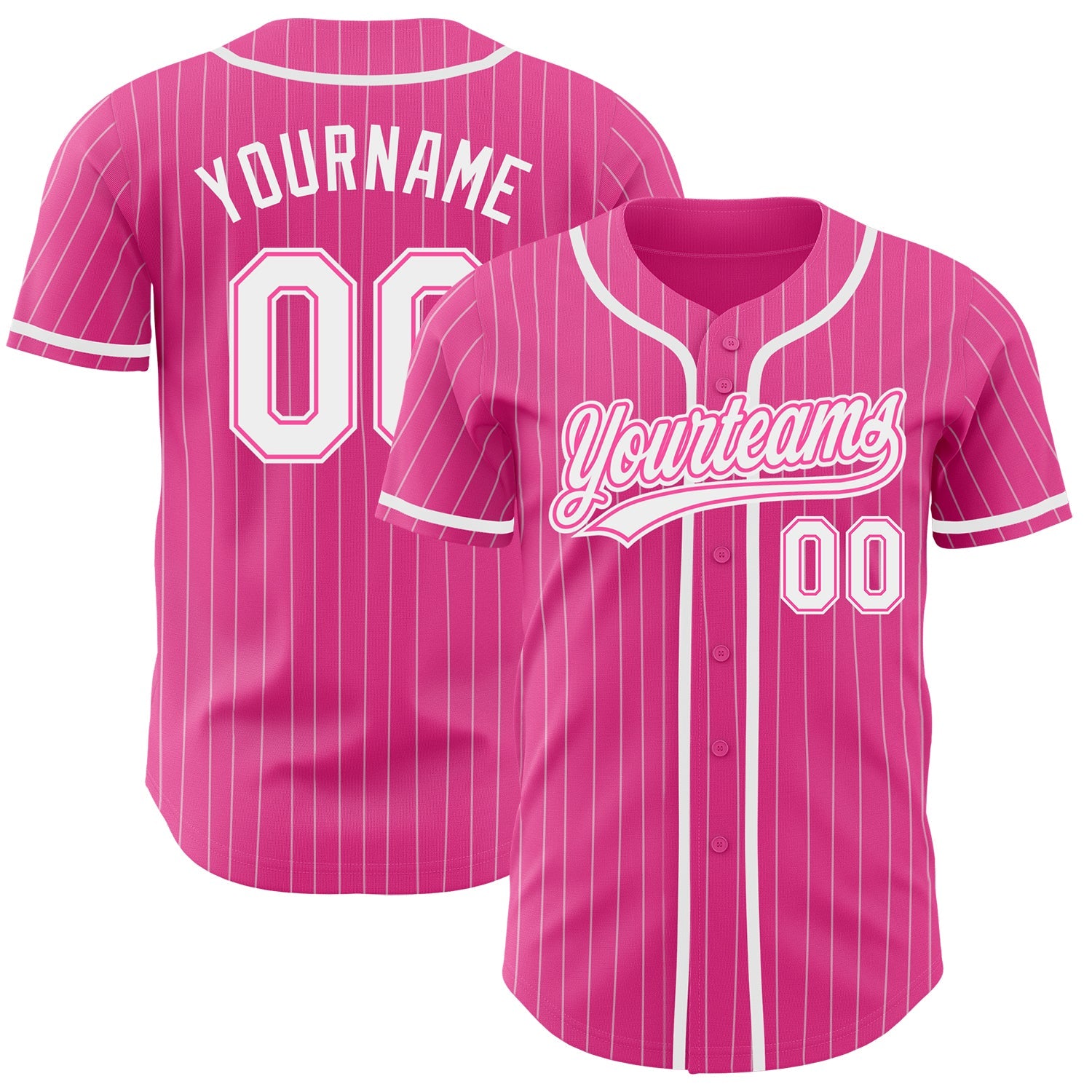 Custom Pink White Pinstripe White Authentic Baseball Jersey - Sky-Custom