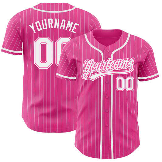 Custom Pink White Pinstripe White Authentic Baseball Jersey - Sky-Custom