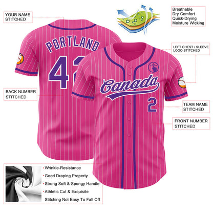 Custom Pink White Pinstripe Purple Authentic Baseball Jersey - Sky-Custom