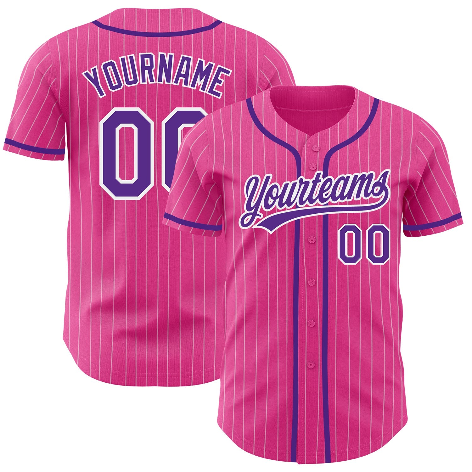 Custom Pink White Pinstripe Purple Authentic Baseball Jersey - Sky-Custom