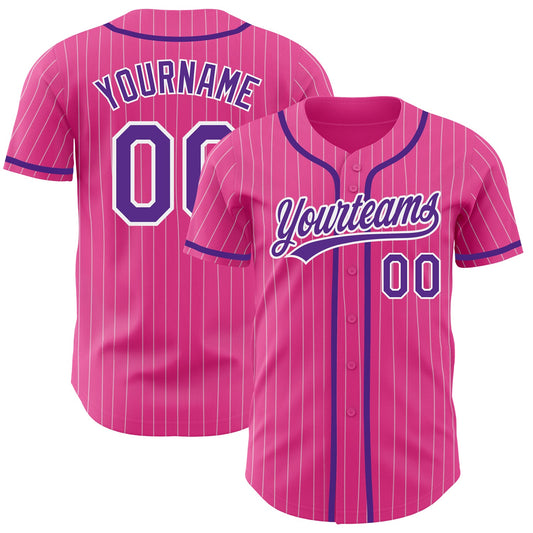 Custom Pink White Pinstripe Purple Authentic Baseball Jersey - Sky-Custom