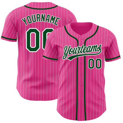 Custom Pink White Pinstripe Green Authentic Baseball Jersey - Sky-Custom