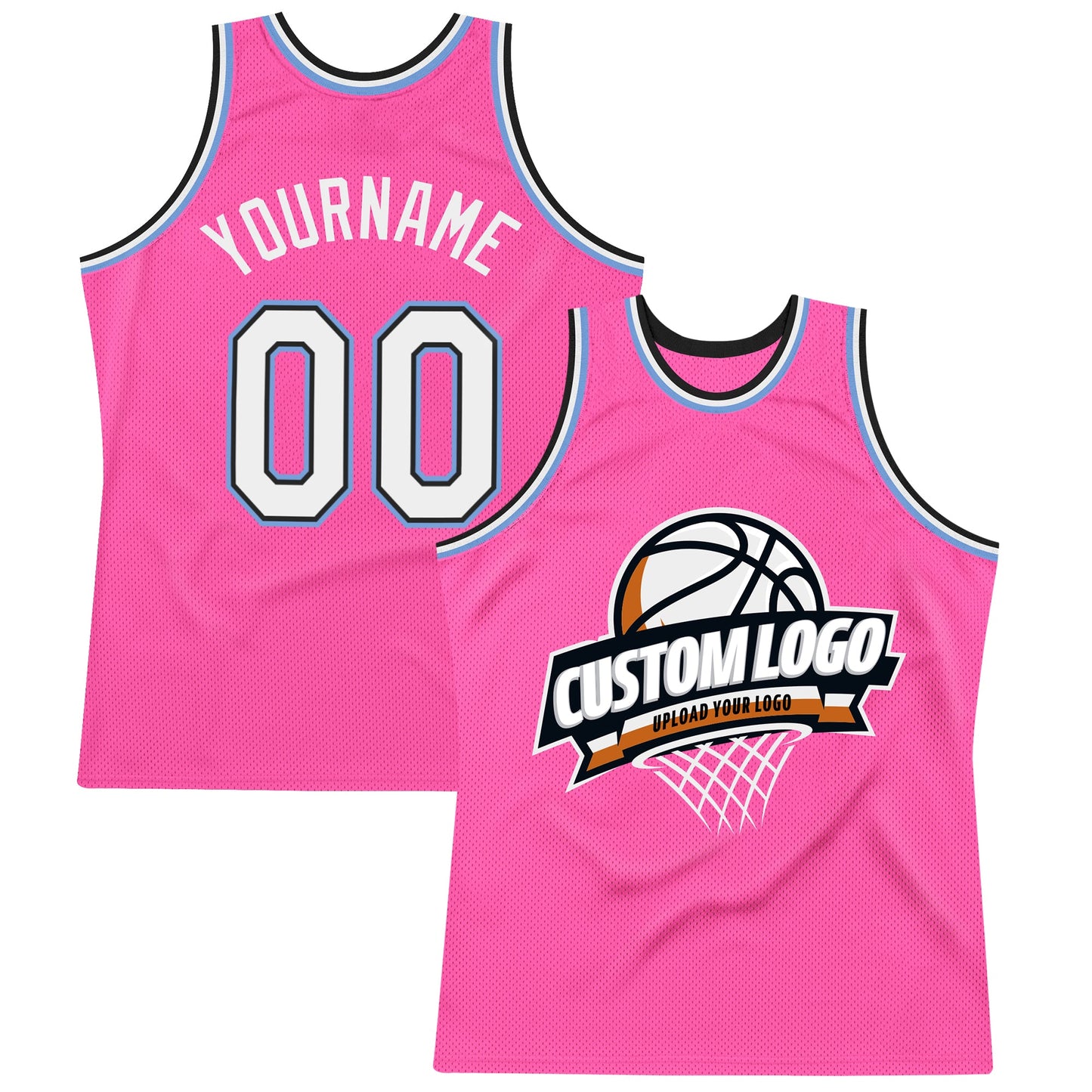 Custom Pink White Black-Light Blue Authentic Throwback Basketball Jersey - Sky-Custom