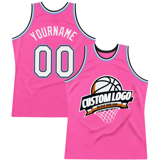 Custom Pink White Black-Light Blue Authentic Throwback Basketball Jersey - Sky-Custom