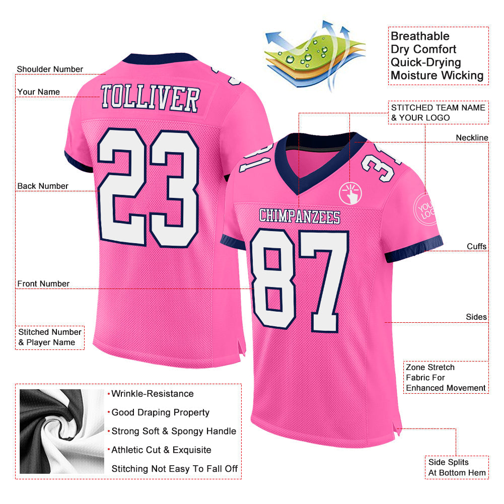 Custom Pink White-Navy Mesh Authentic Football Jersey - Sky-Custom