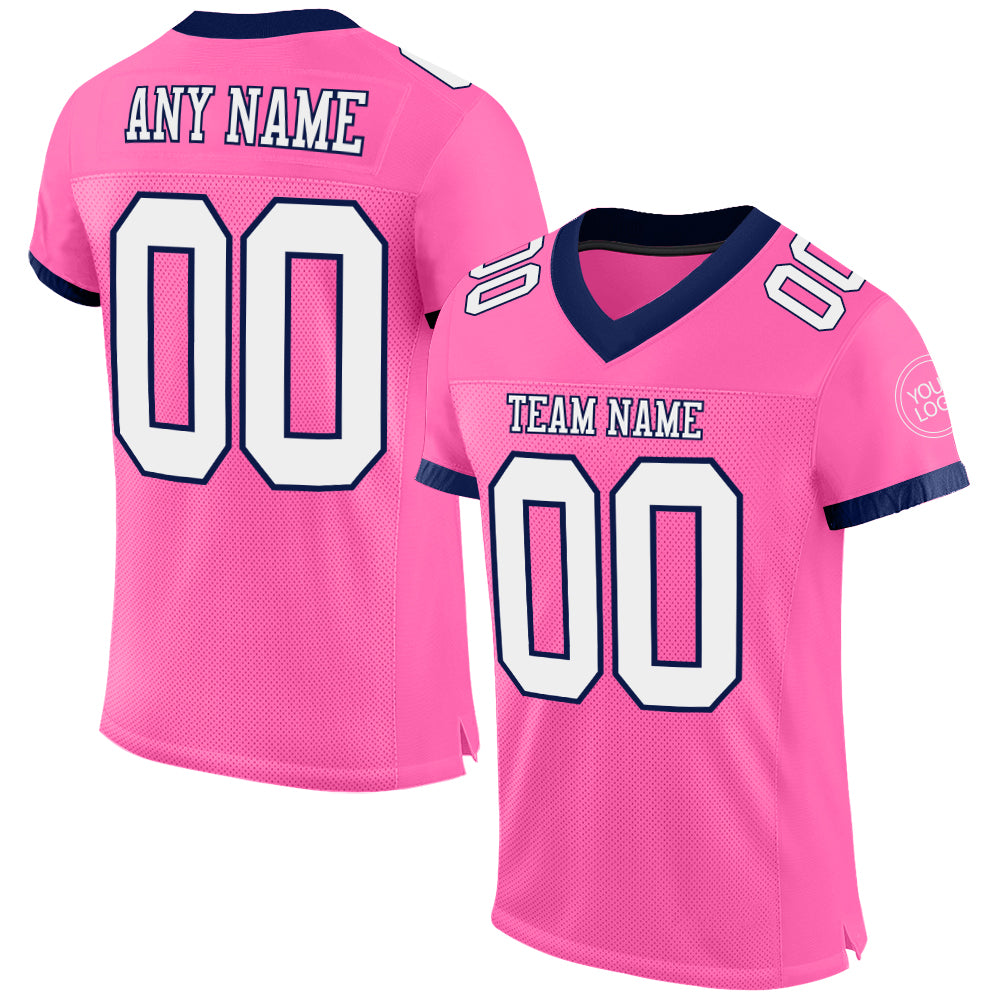 Custom Pink White-Navy Mesh Authentic Football Jersey - Sky-Custom