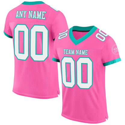 Custom Pink White-Aqua Mesh Authentic Football Jersey - Sky-Custom