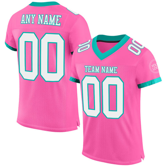 Custom Pink White-Aqua Mesh Authentic Football Jersey - Sky-Custom