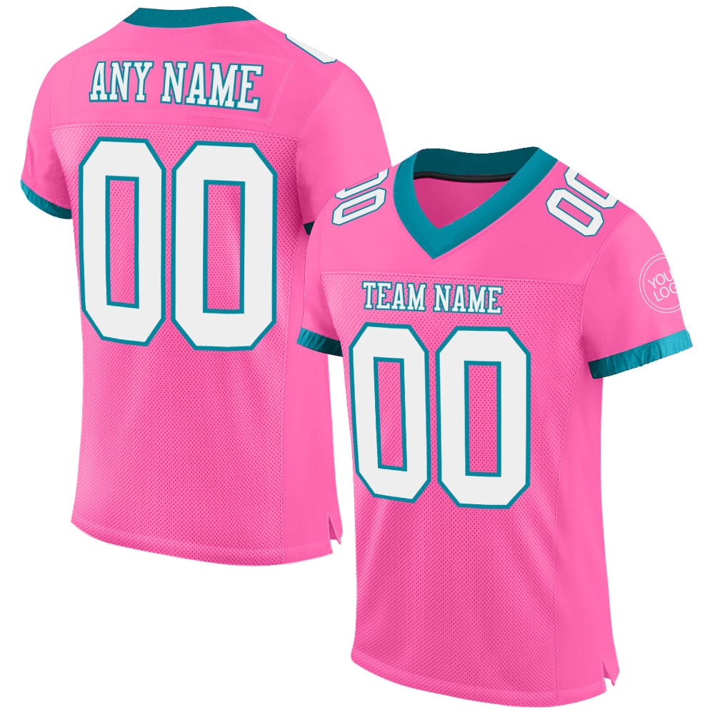 Custom Pink White-Teal Mesh Authentic Football Jersey - Sky-Custom