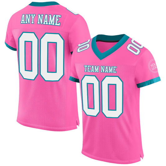 Custom Pink White-Teal Mesh Authentic Football Jersey - Sky-Custom