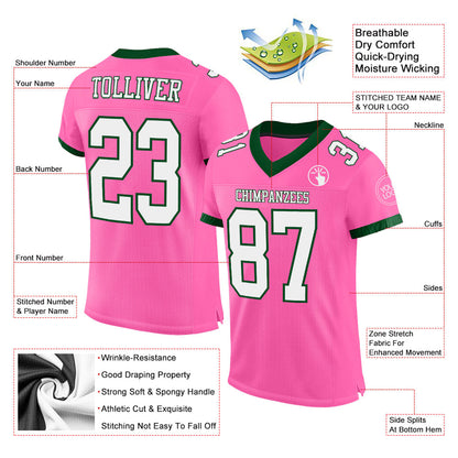 Custom Pink White-Green Mesh Authentic Football Jersey - Sky-Custom