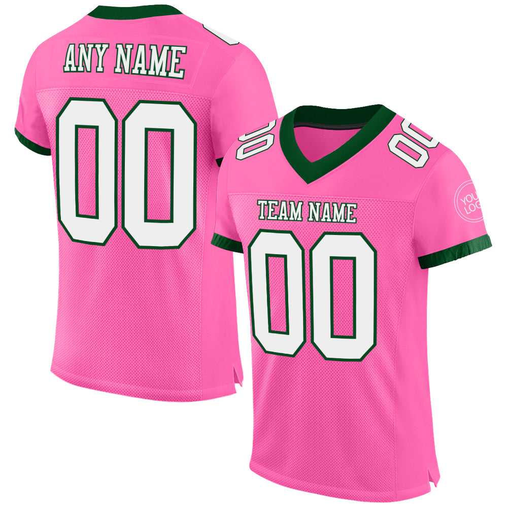 Custom Pink White-Green Mesh Authentic Football Jersey - Sky-Custom