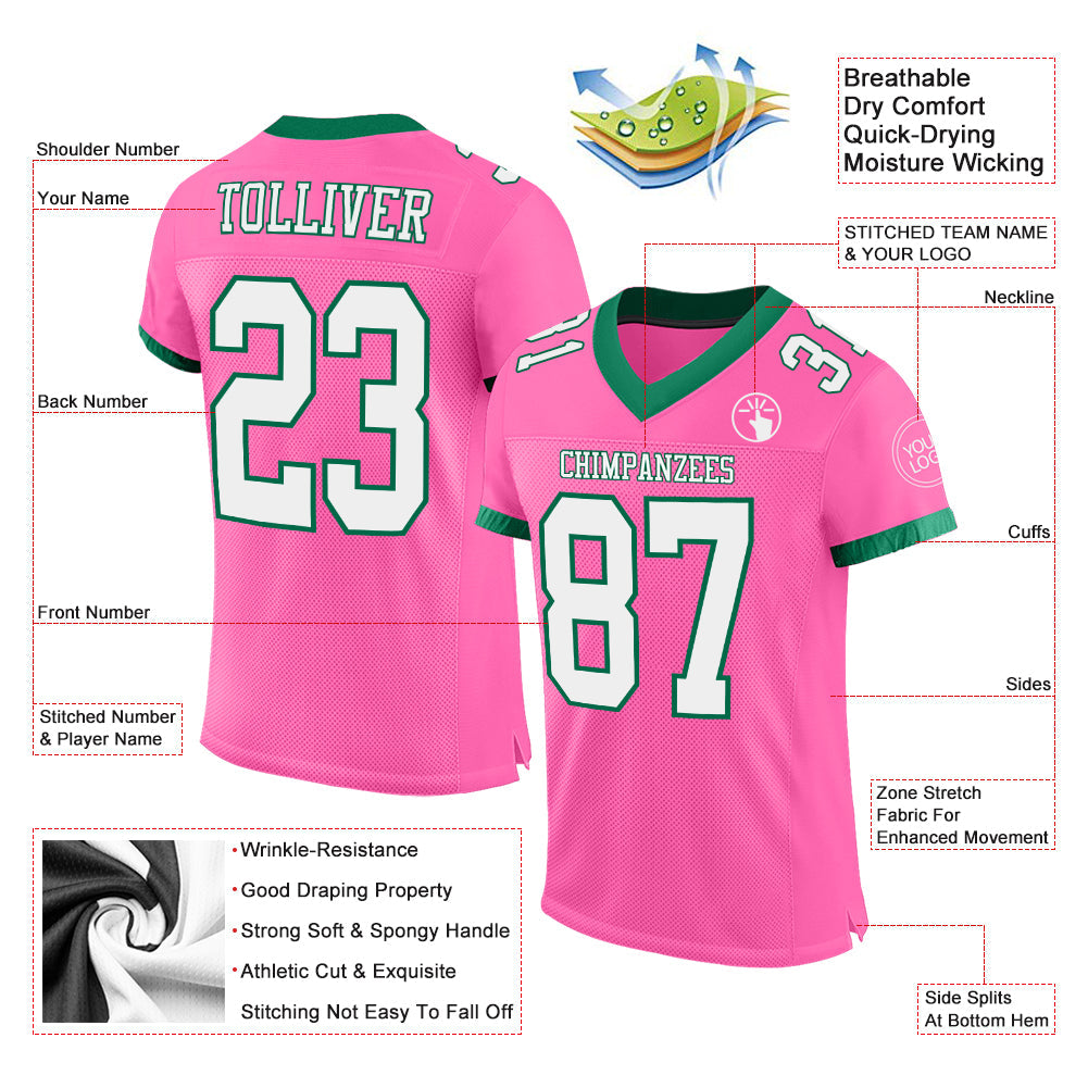 Custom Pink White-Kelly Green Mesh Authentic Football Jersey - Sky-Custom