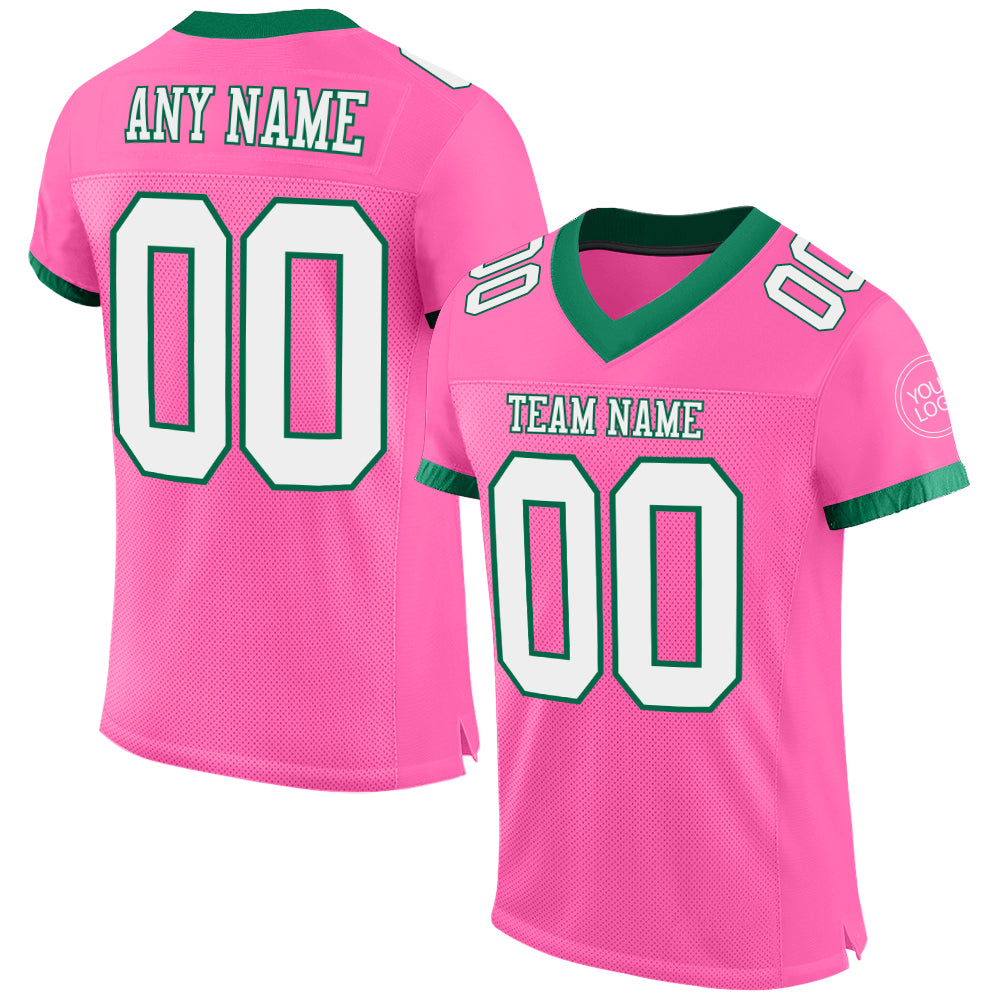 Custom Pink White-Kelly Green Mesh Authentic Football Jersey - Sky-Custom