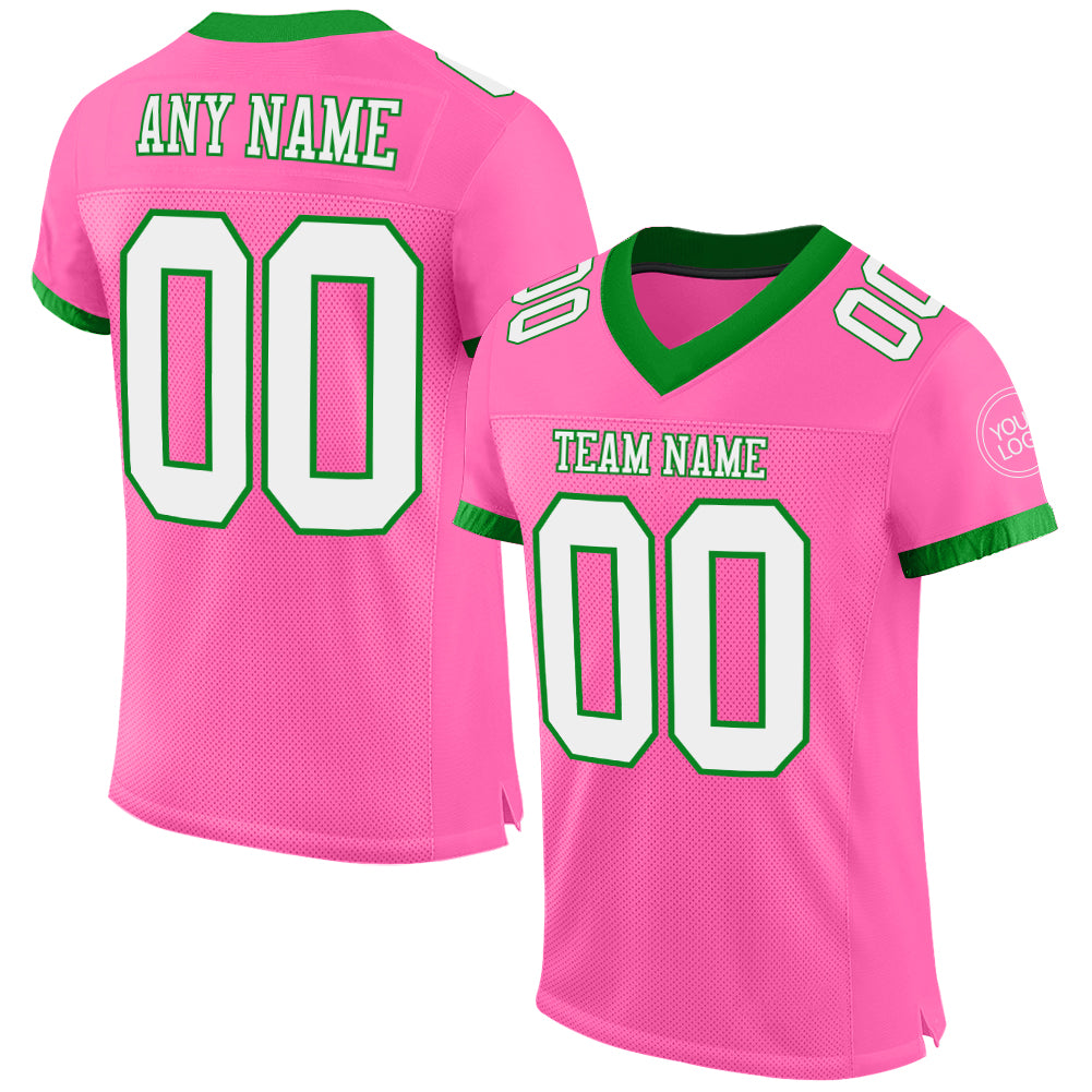 Custom Pink White-Grass Green Mesh Authentic Football Jersey - Sky-Custom