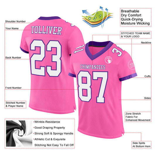 Custom Pink White-Purple Mesh Authentic Football Jersey - Sky-Custom