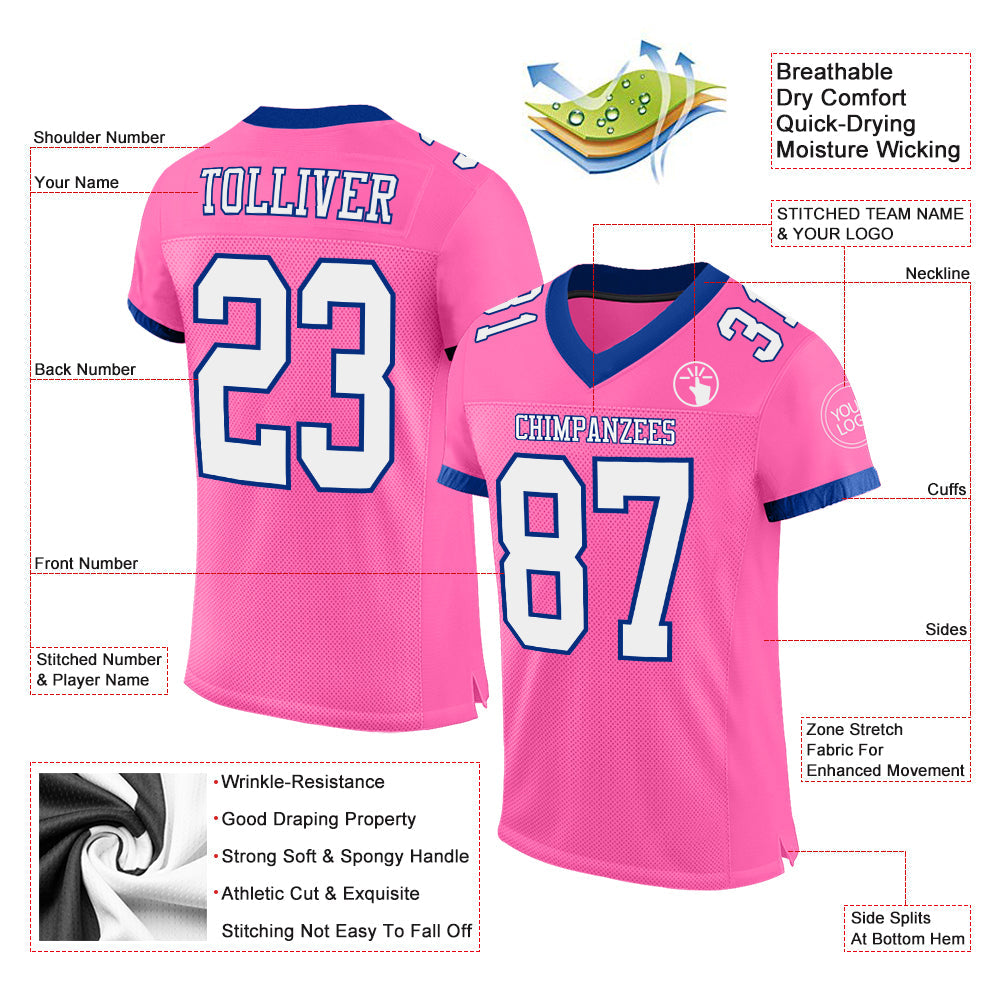 Custom Pink White-Royal Mesh Authentic Football Jersey - Sky-Custom