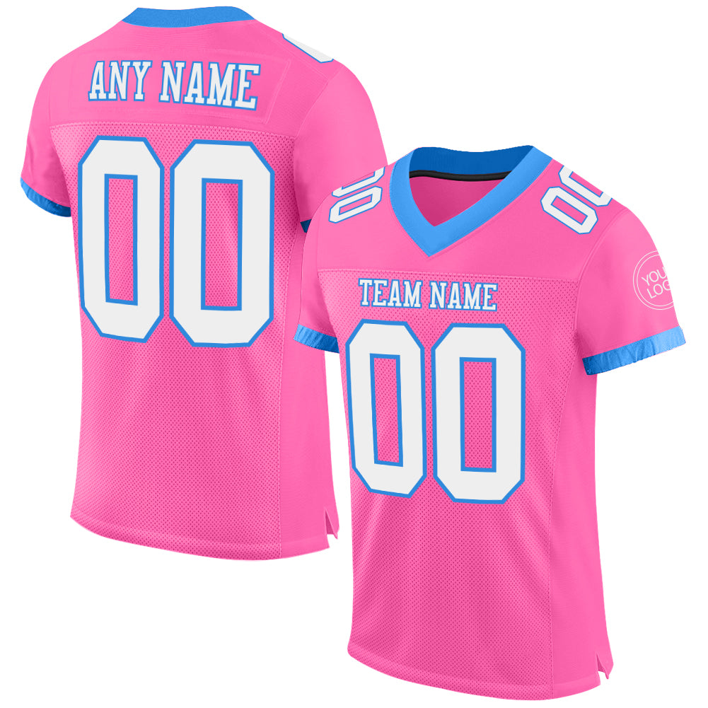 Custom Pink White-Powder Blue Mesh Authentic Football Jersey - Sky-Custom