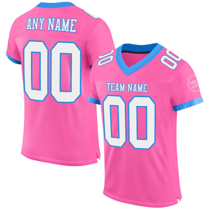Custom Pink White-Powder Blue Mesh Authentic Football Jersey - Sky-Custom
