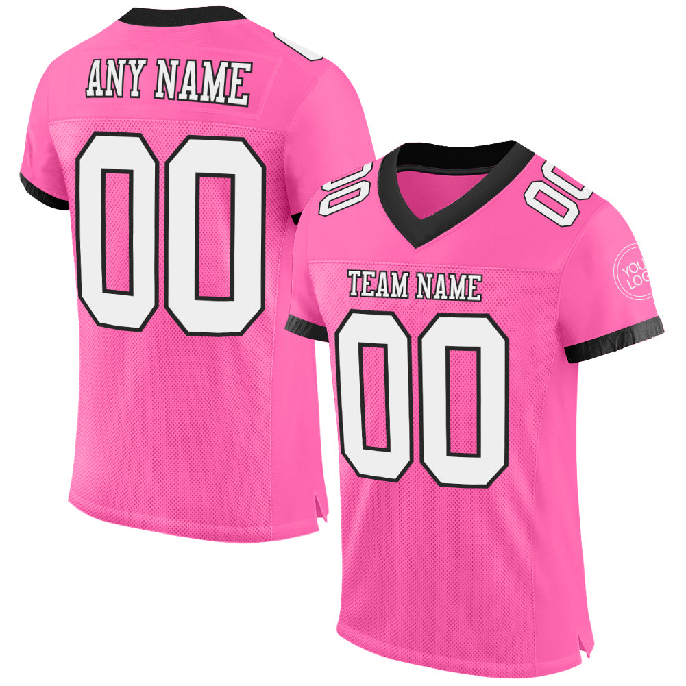 Custom Pink White-Black Mesh Authentic Football Jersey - Sky-Custom