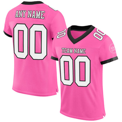Custom Pink White-Black Mesh Authentic Football Jersey - Sky-Custom