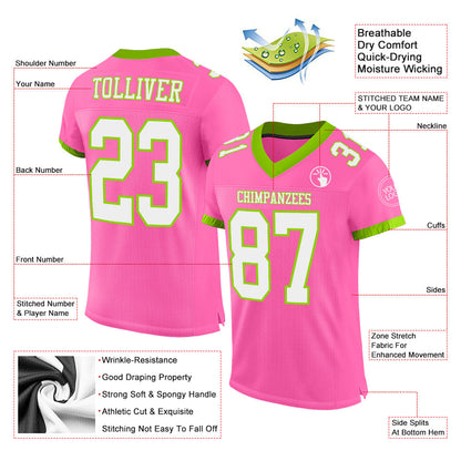 Custom Pink White-Neon Green Mesh Authentic Football Jersey - Sky-Custom
