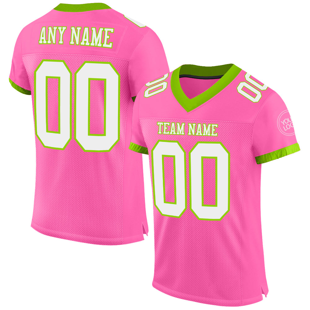 Custom Pink White-Neon Green Mesh Authentic Football Jersey - Sky-Custom