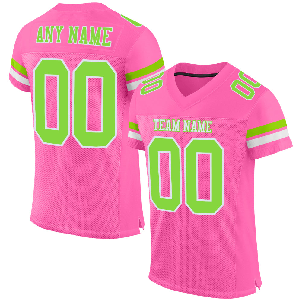 Custom Pink Neon Green-White Mesh Authentic Football Jersey - Sky-Custom