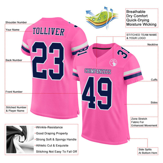 Custom Pink Navy-White Mesh Authentic Football Jersey - Sky-Custom