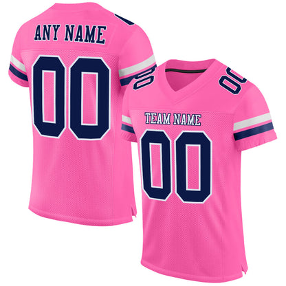 Custom Pink Navy-White Mesh Authentic Football Jersey - Sky-Custom