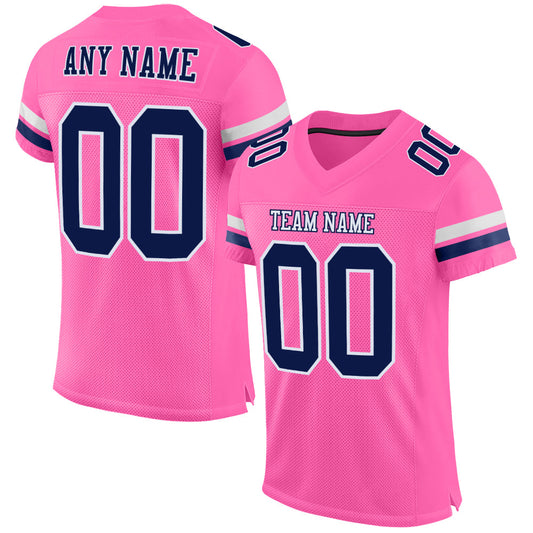 Custom Pink Navy-White Mesh Authentic Football Jersey - Sky-Custom