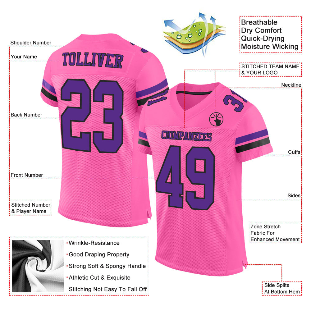 Custom Pink Purple-Black Mesh Authentic Football Jersey - Sky-Custom