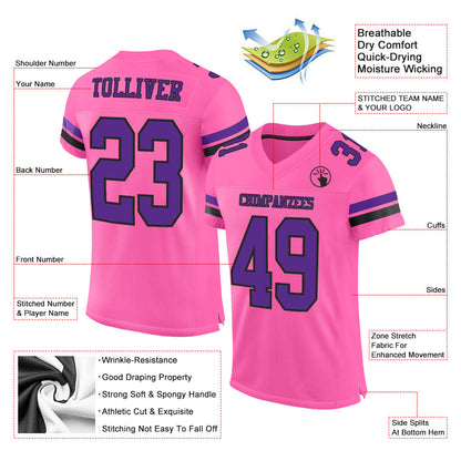 Custom Pink Purple-Black Mesh Authentic Football Jersey - Sky-Custom