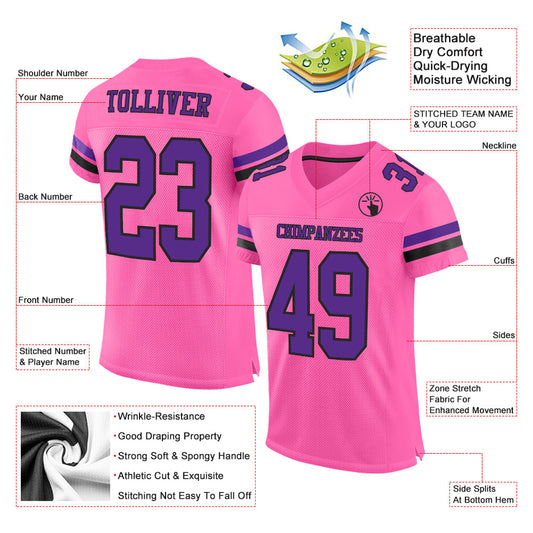 Custom Pink Purple-Black Mesh Authentic Football Jersey - Sky-Custom