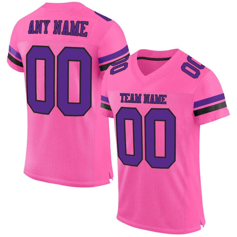 Custom Pink Purple-Black Mesh Authentic Football Jersey - Sky-Custom