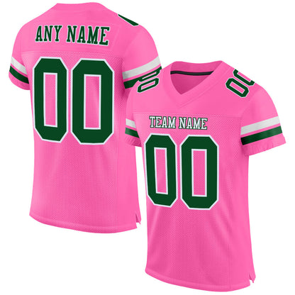 Custom Pink Green-White Mesh Authentic Football Jersey - Sky-Custom