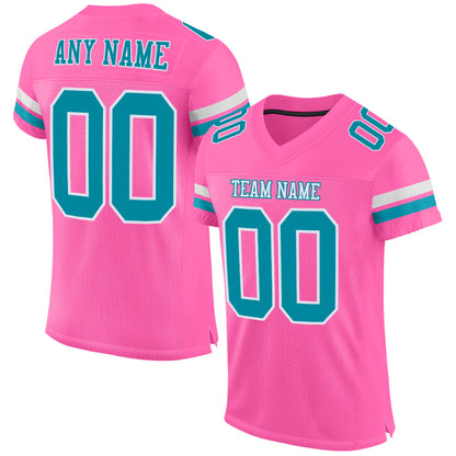 Custom Pink Teal-White Mesh Authentic Football Jersey - Sky-Custom