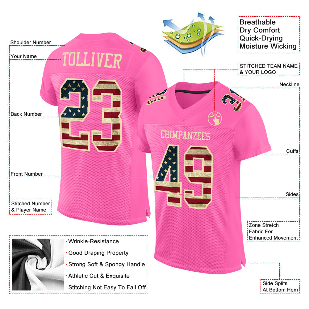 Custom Pink Vintage USA Flag-City Cream Mesh Authentic Football Jersey - Sky-Custom