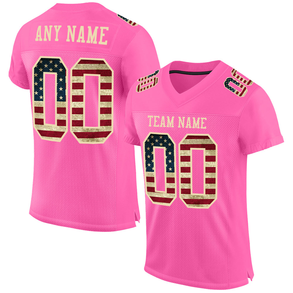 Custom Pink Vintage USA Flag-City Cream Mesh Authentic Football Jersey - Sky-Custom