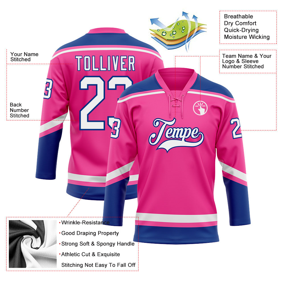 Custom Pink White-Royal Hockey Lace Neck Jersey - Sky-Custom