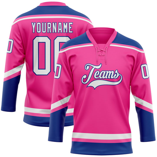 Custom Pink White-Royal Hockey Lace Neck Jersey - Sky-Custom