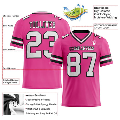 Custom Pink White-Black Mesh Authentic Football Jersey - Sky-Custom