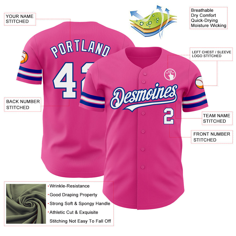 Custom Pink White-Royal Authentic Baseball Jersey - Sky-Custom