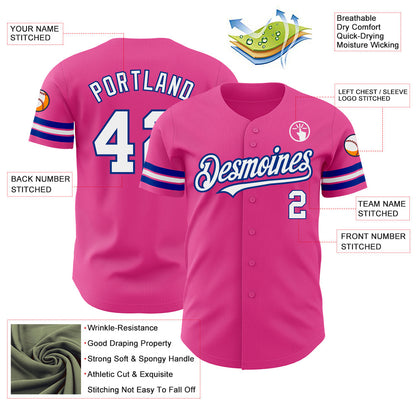 Custom Pink White-Royal Authentic Baseball Jersey - Sky-Custom
