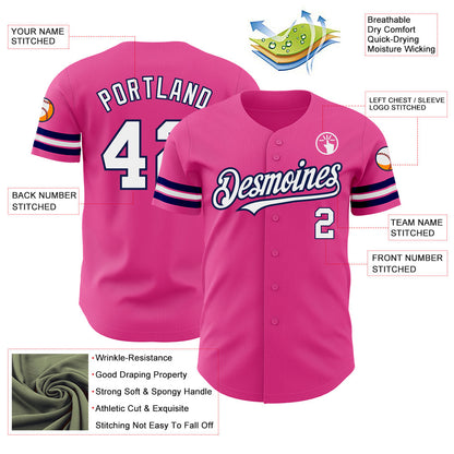 Custom Pink White-Navy Authentic Baseball Jersey - Sky-Custom